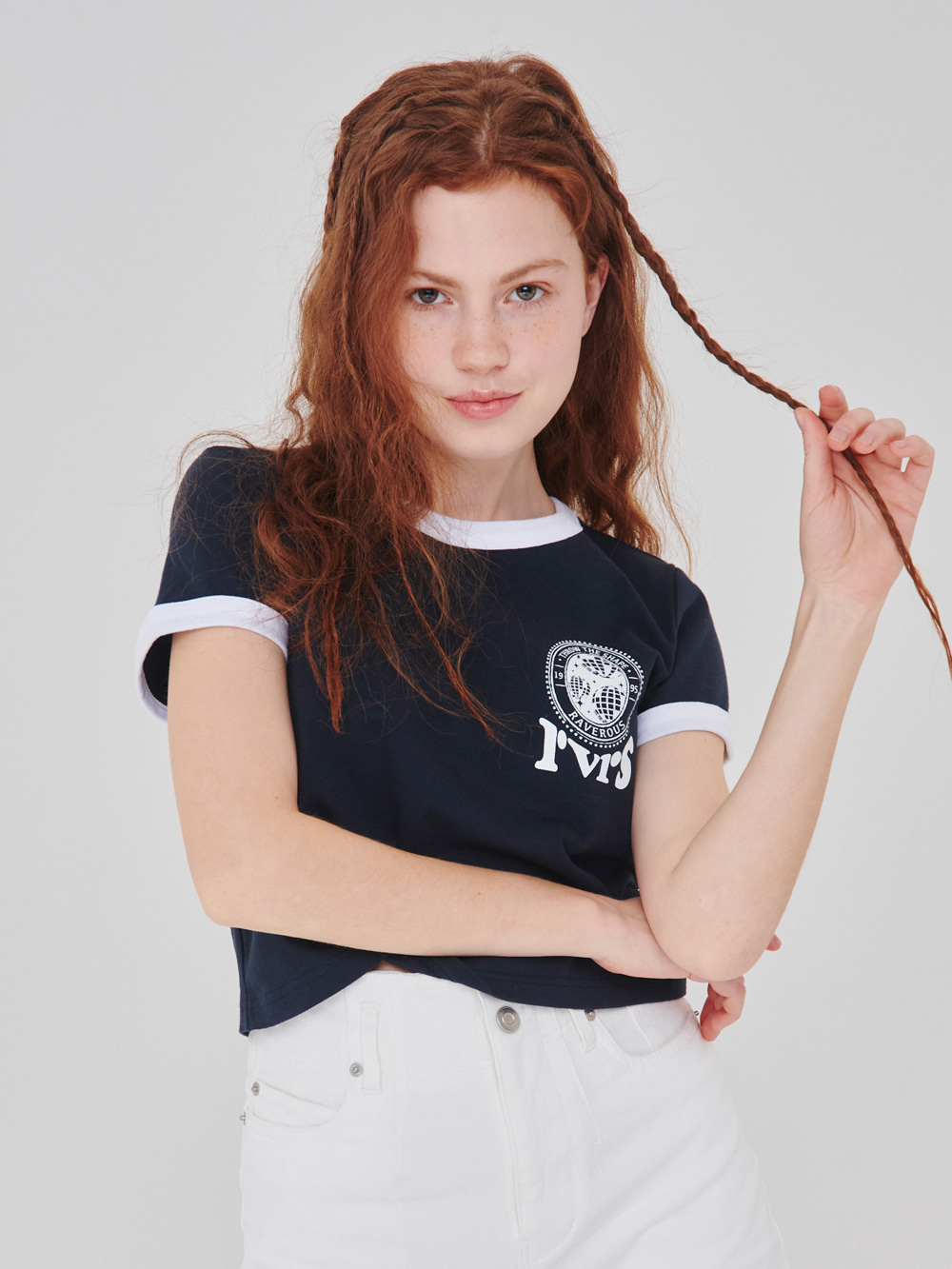 Ringer Cropped T-Shirts Navy