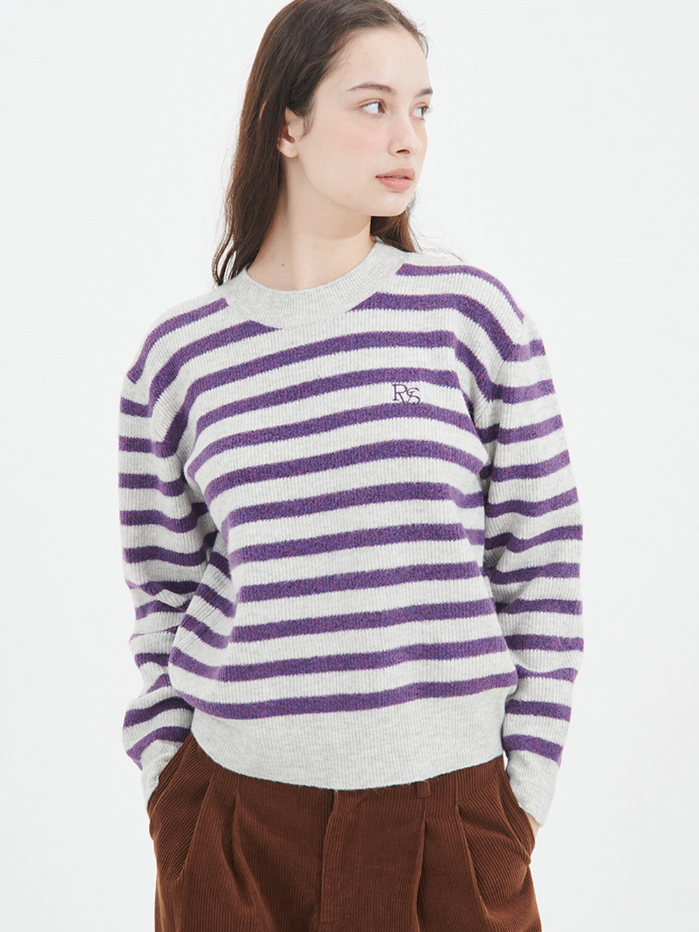 Round Stripe sweater Purple