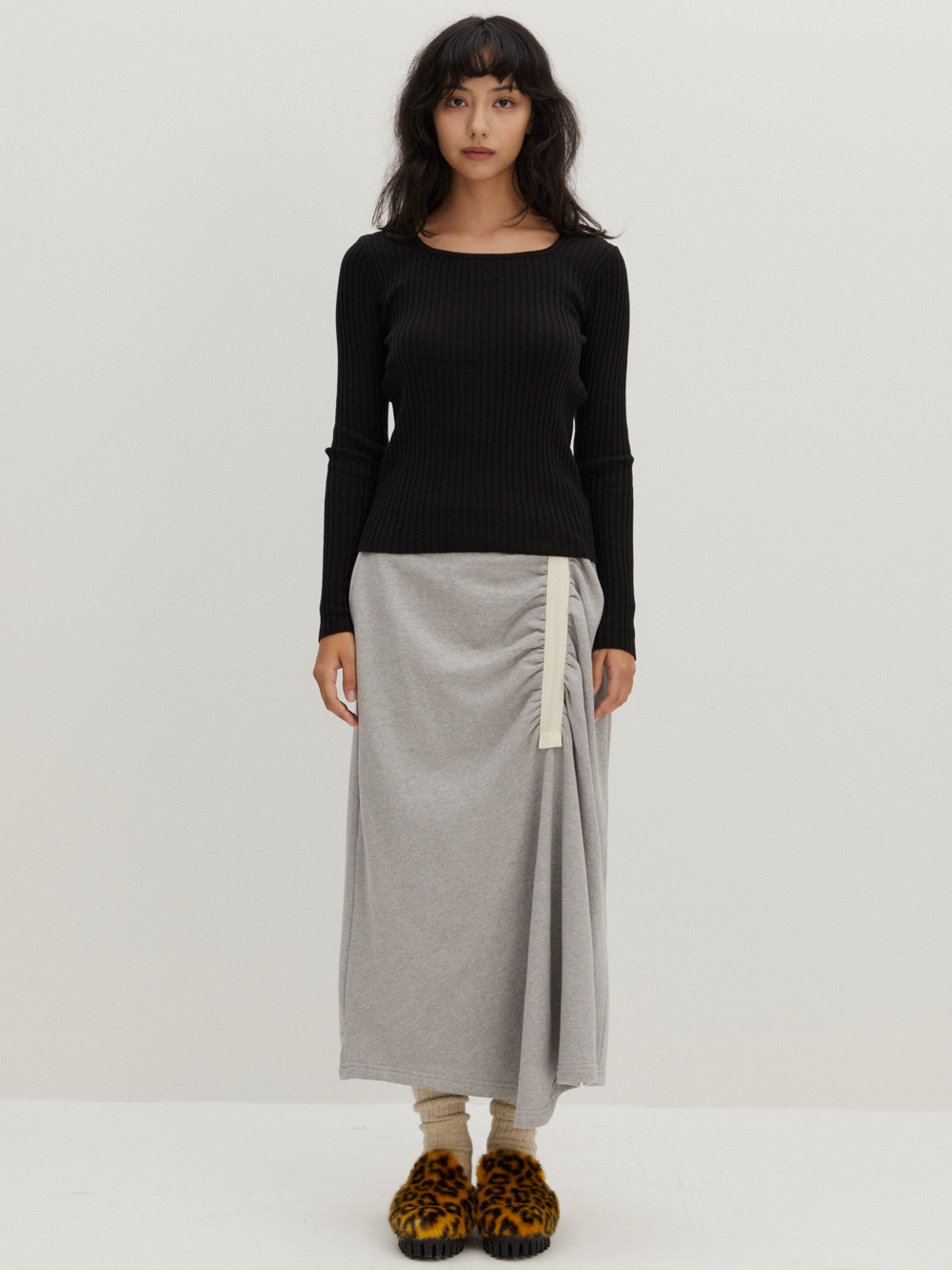 Shirring Jersey Skirt M/Grey