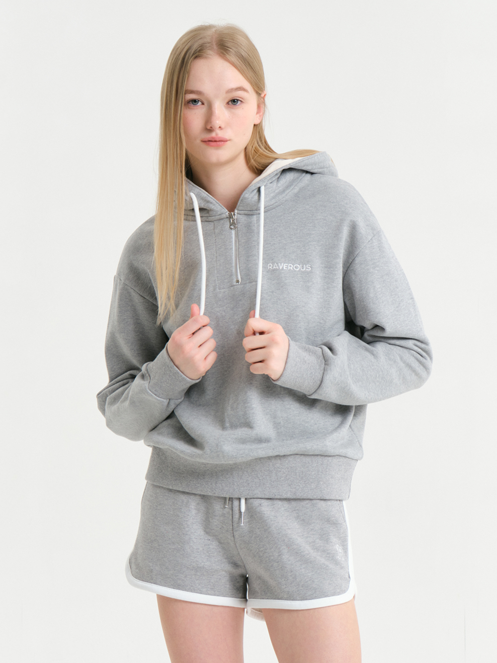 Half Zip-up Hoodie Sweatshirts Melange Grey