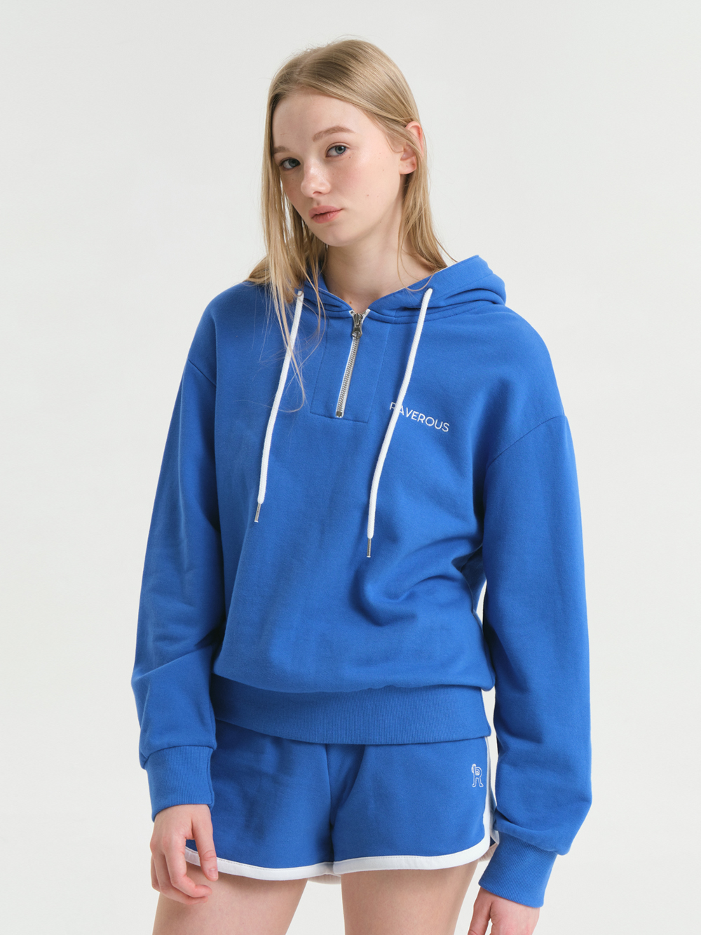 Half Zip-up Hoodie Sweatshirts  Blue