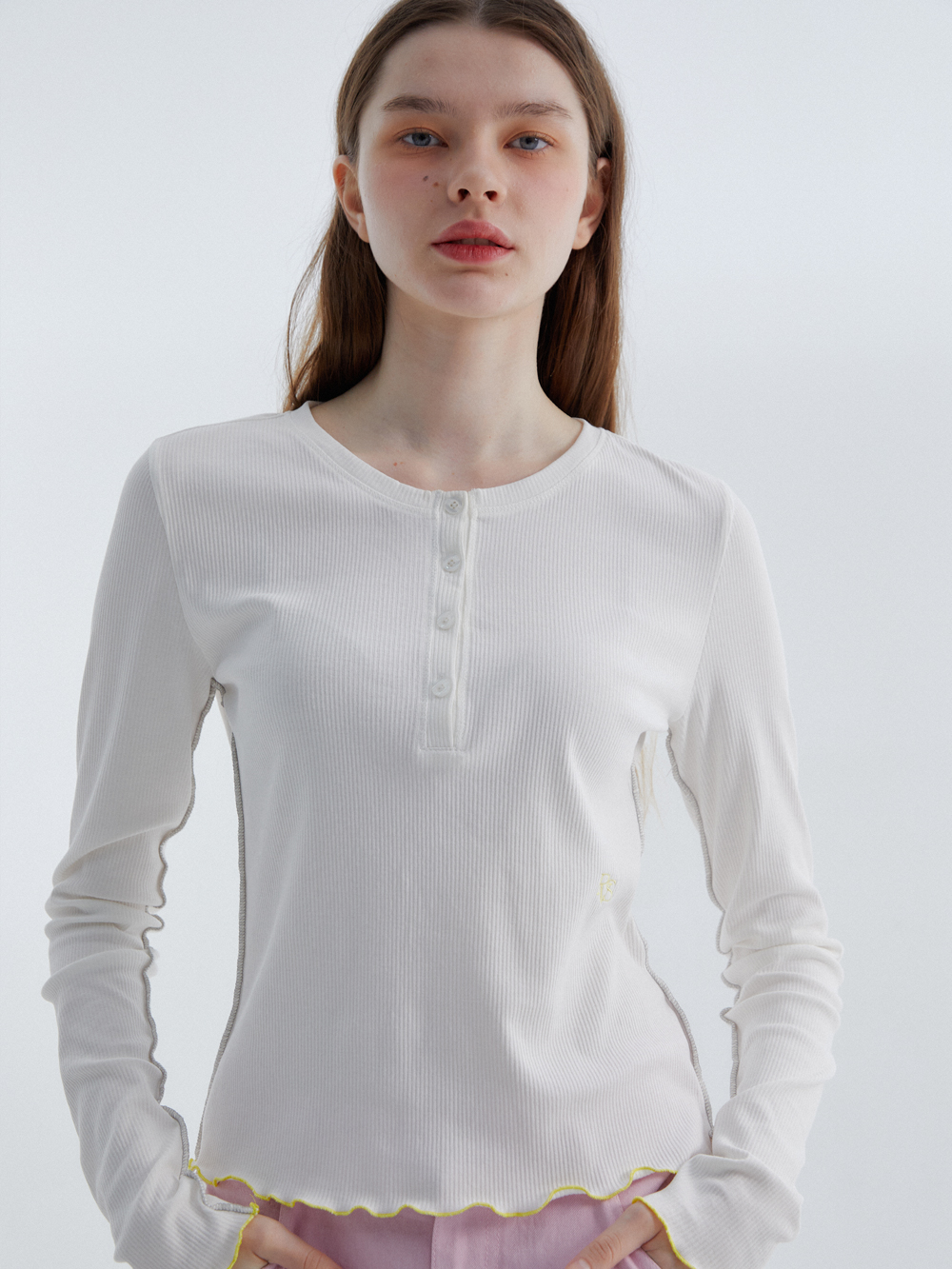 Henly-neck T-Shirts White