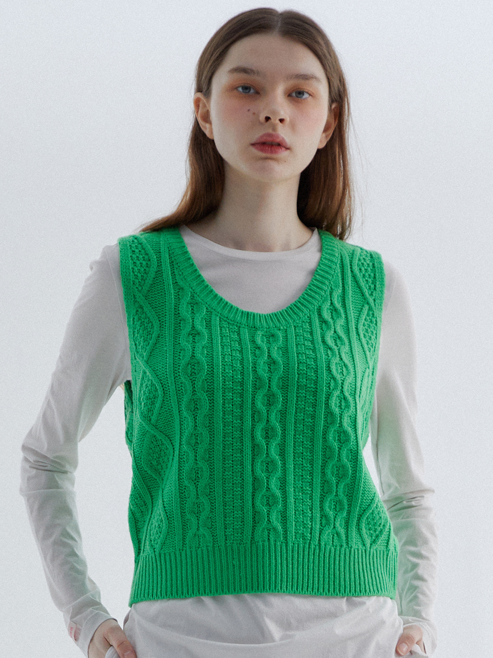 RVS Cable  Sweater Vest Green