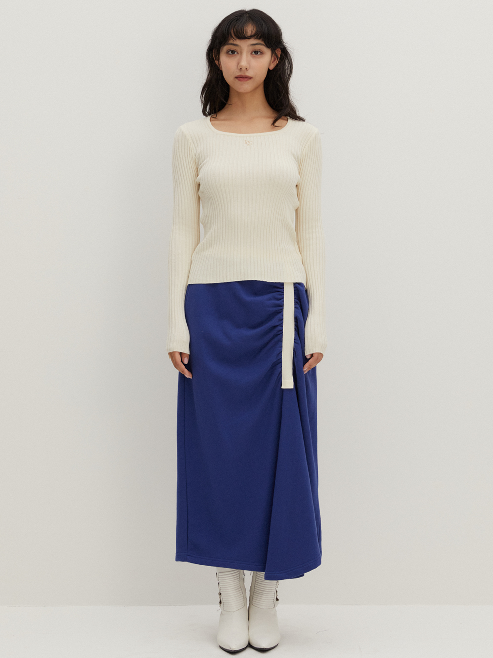 Shirring Jersey Skirt Blue