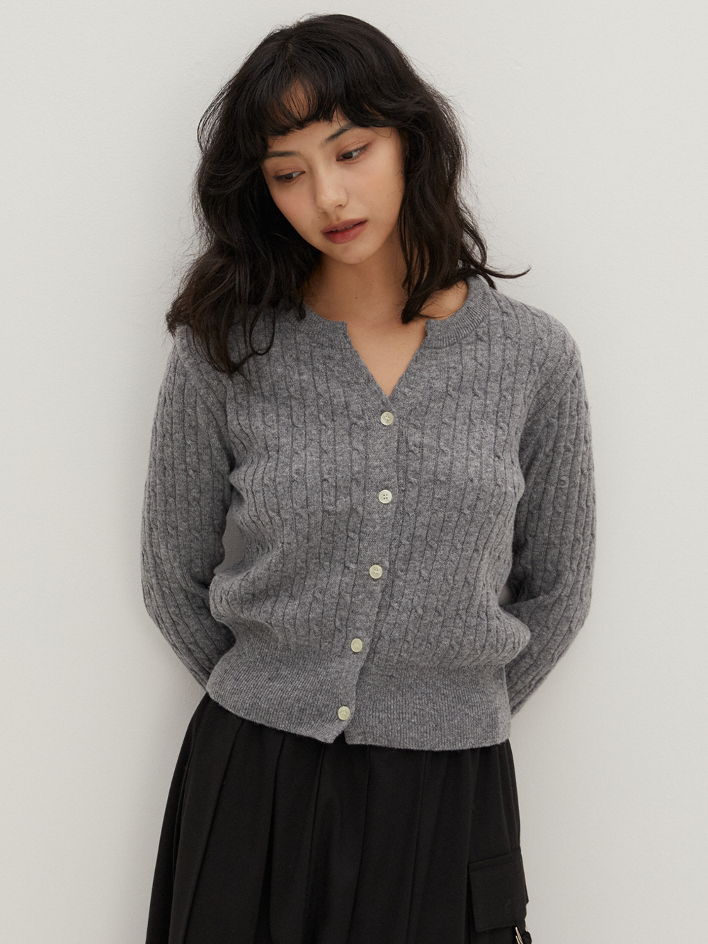 RVS Cable Sweater Cardigan M/Grey