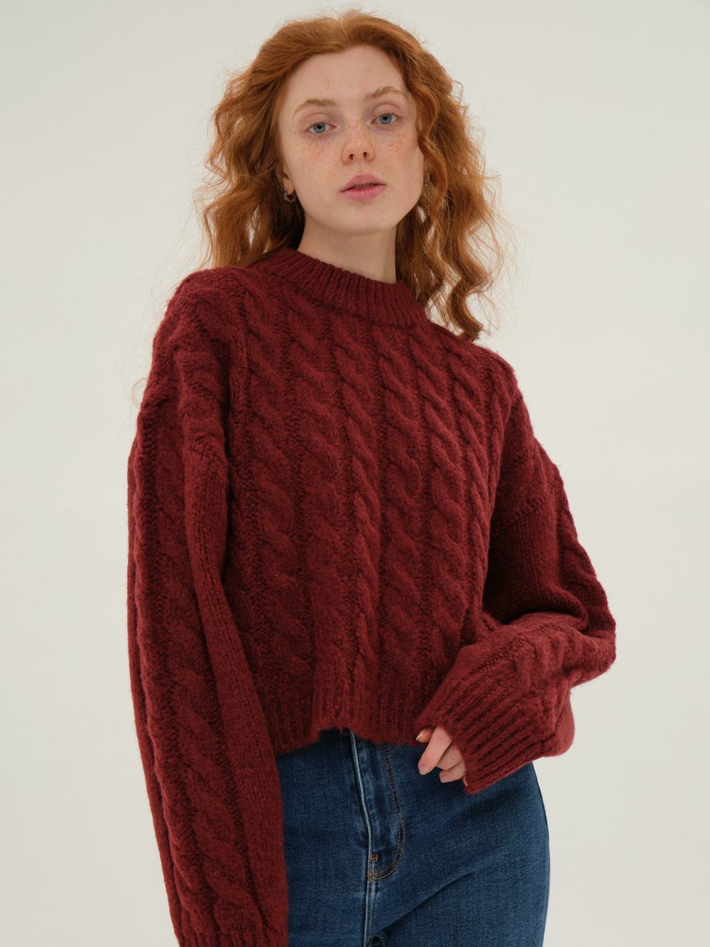 cropped cable sweater Wine