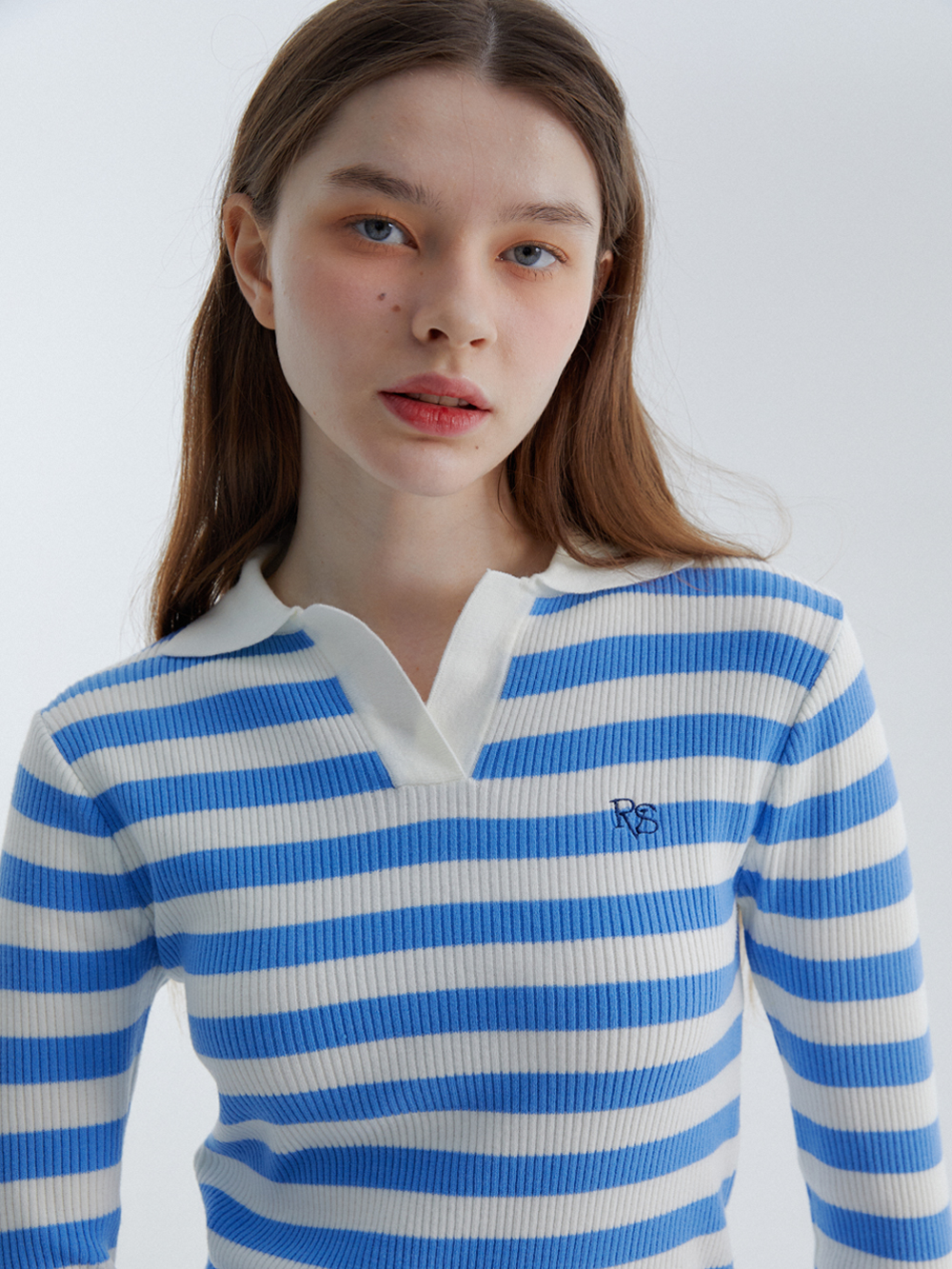 RVS Stripe Collar Sweater S/Blue