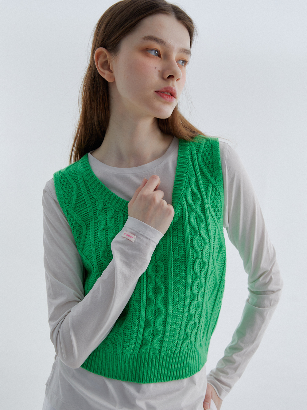 RVS Cable  Sweater Vest Green