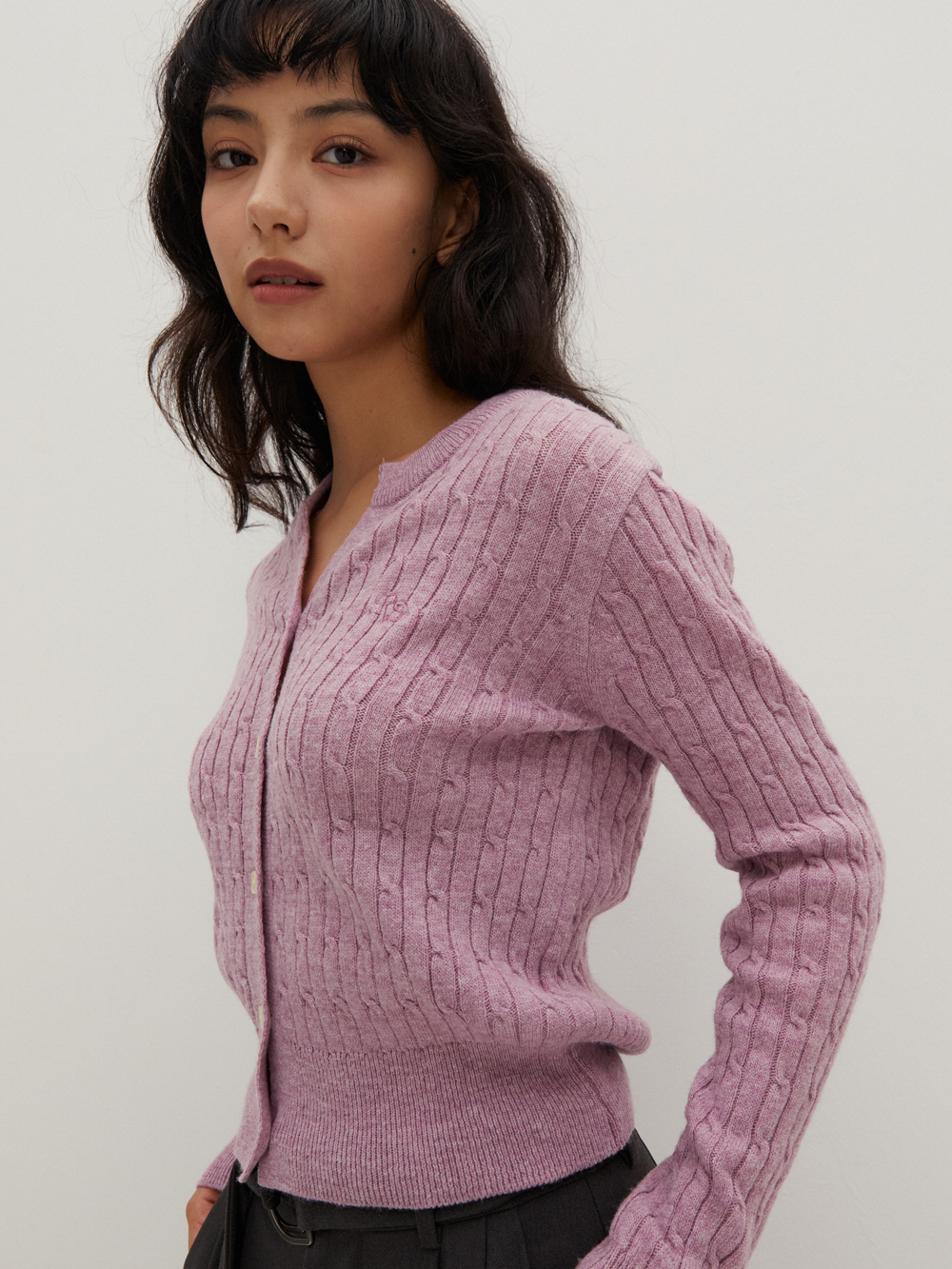 RVS Cable Sweater Cardigan Pink